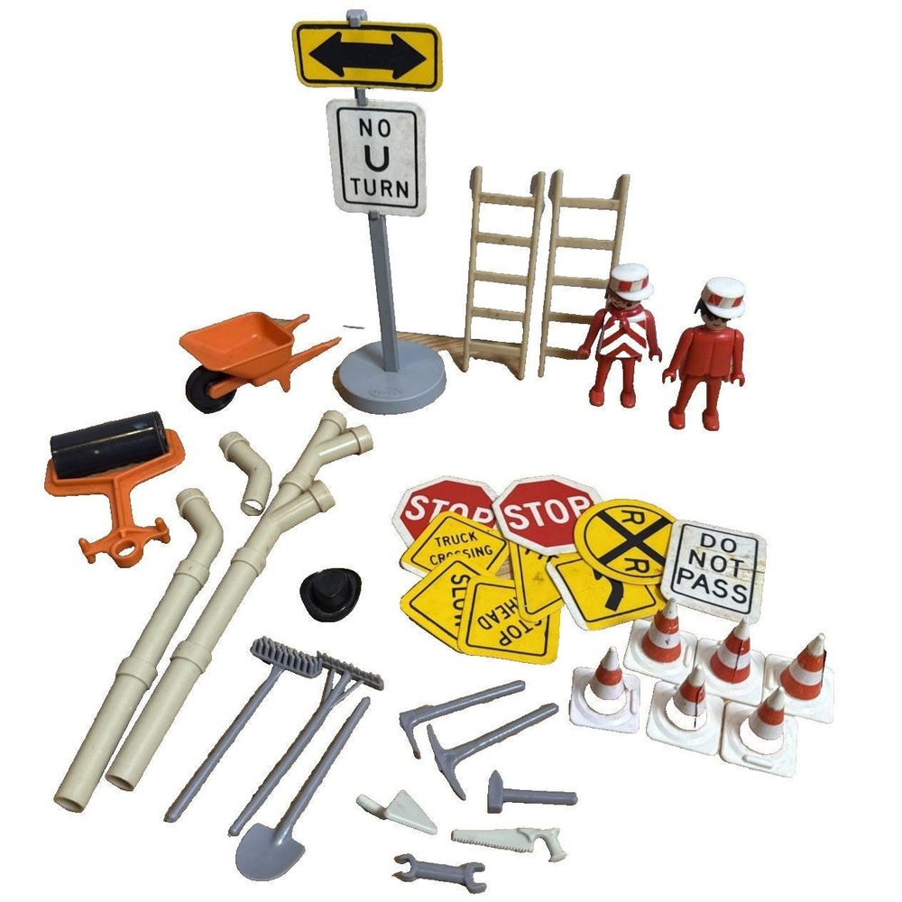 Geobra Lot 2 Workers And 35 Road Construction Pcs 1974
